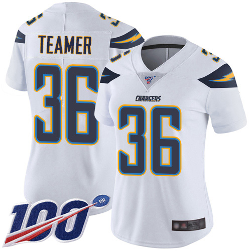 Los Angeles Chargers NFL Football Roderic Teamer White Jersey Women Limited #36 Road 100th Season Vapor Untouchable->los angeles chargers->NFL Jersey